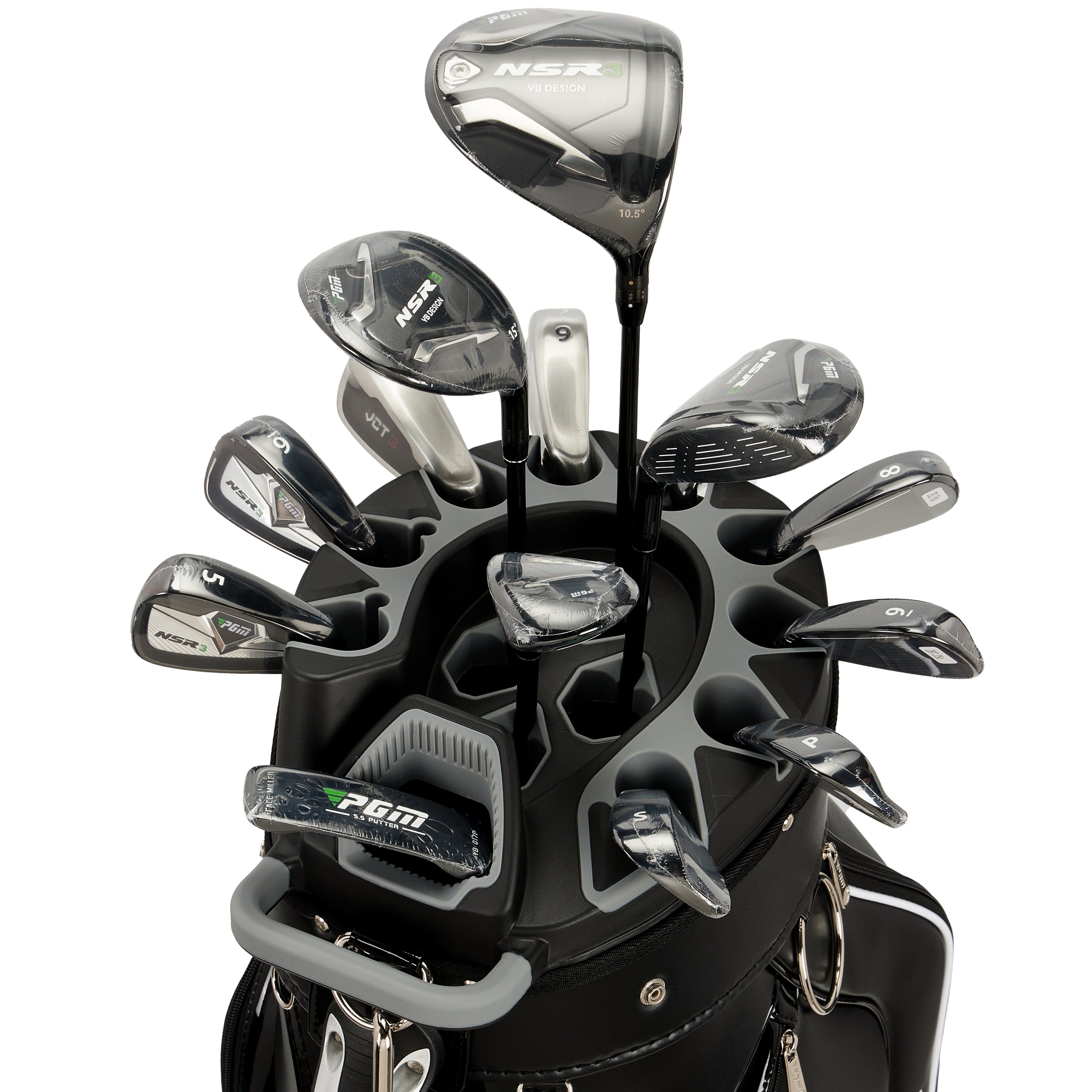 Sac de chariot de golf PGM avec compartiment à 14 compartiments et compartiment silencieux, sac étanche/noir