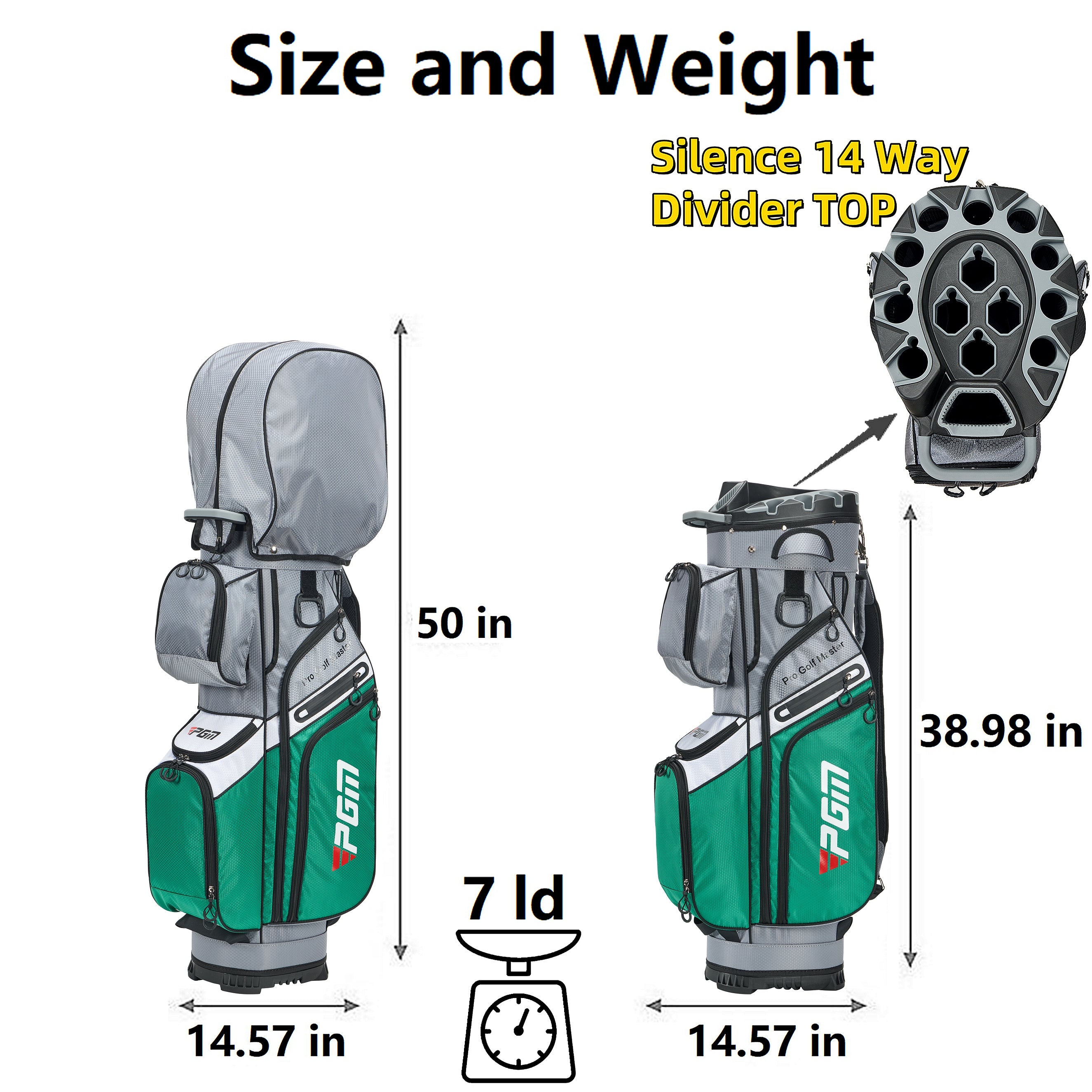 PGM Golf Cart Bag 14 Way Organizer Divider Silent Top Waterproof Bag/green