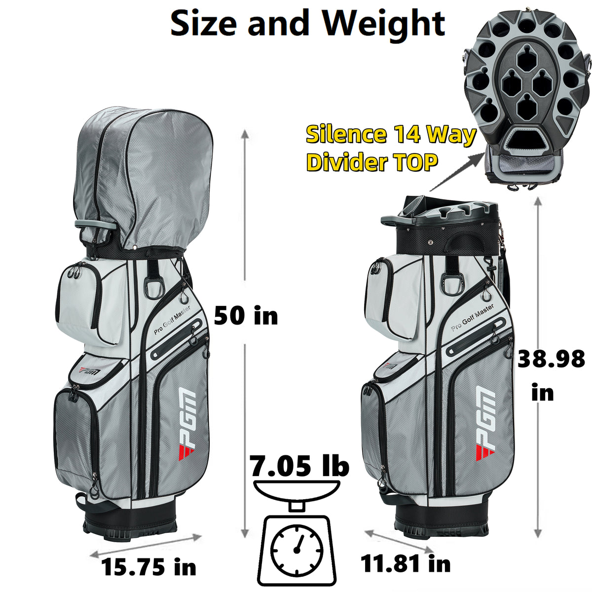 PGM Golf Cart Bag 14 Way Organizer Divider Silent Top Waterproof Bag
