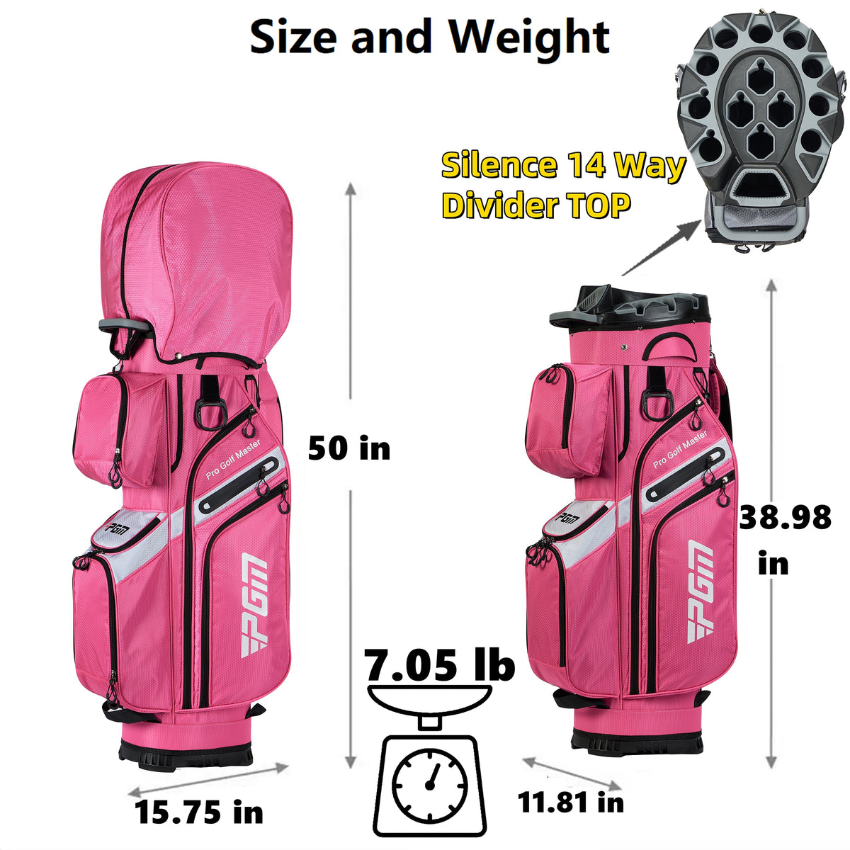 PGM Golf Cart Bag 14 Way Organizer Divider Silent Top Waterproof Bag