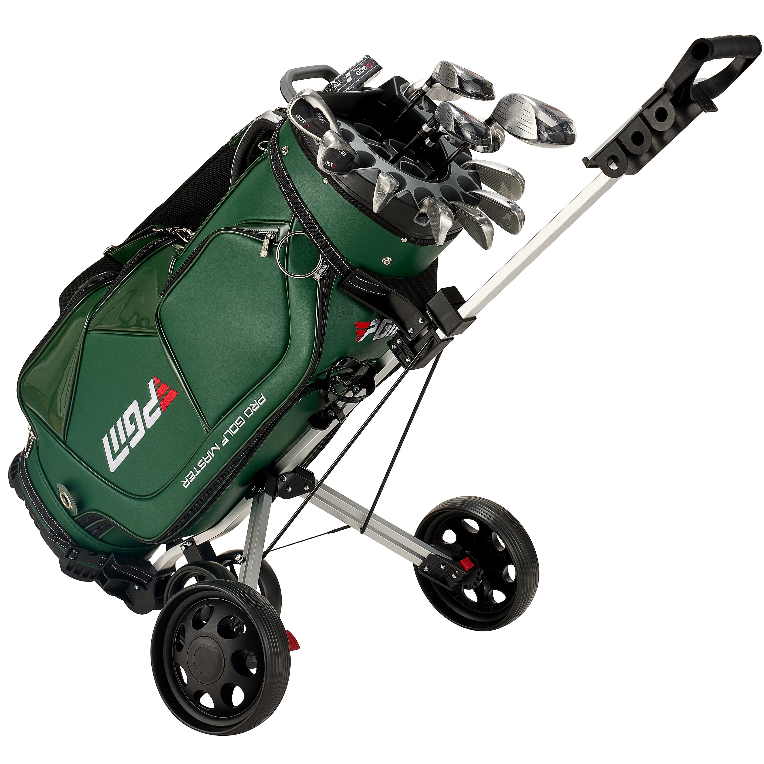 PGM Golf Cart Bag 14 Way Organizer Divider Silent Top Waterproof Bag/Green PU leather