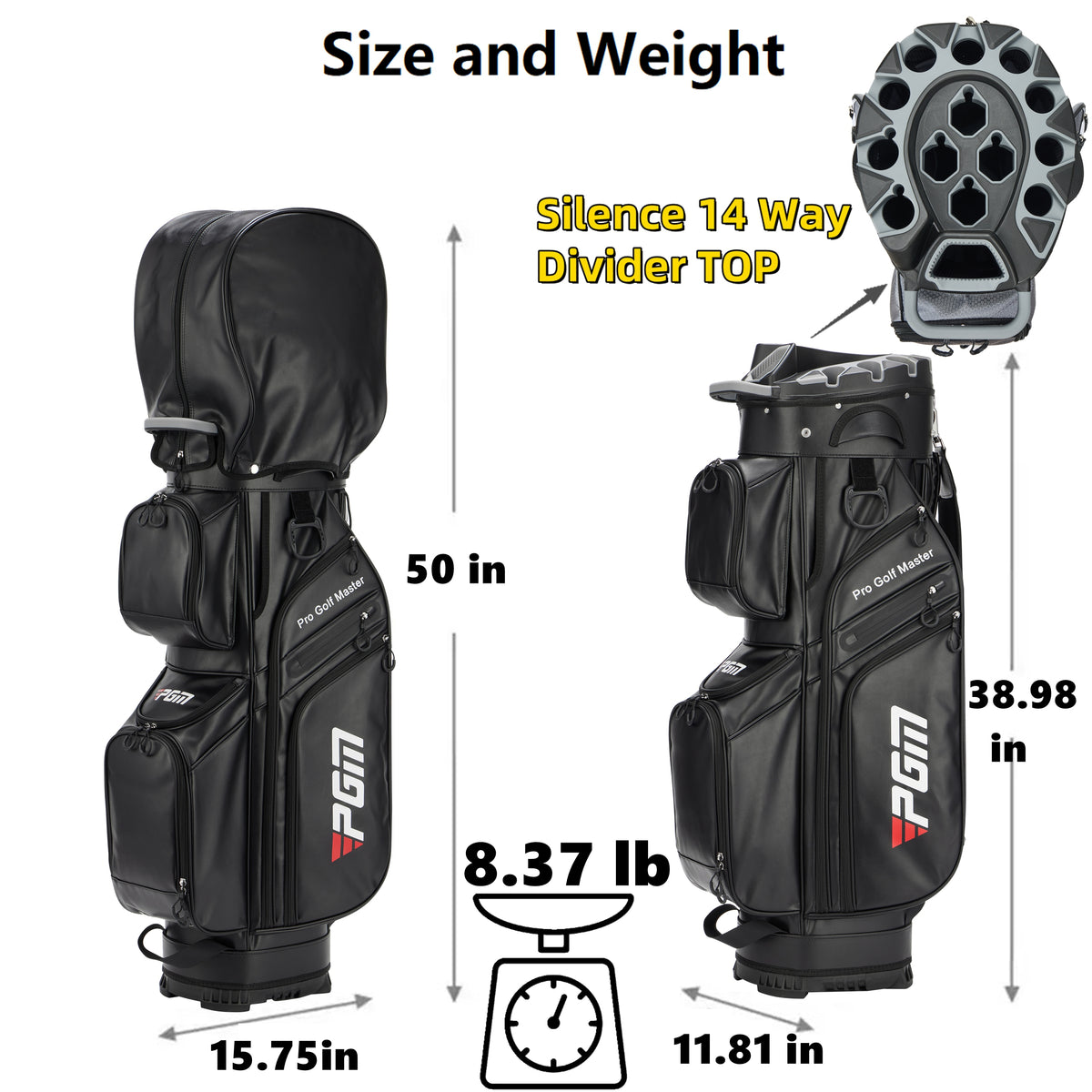 PGM Golf Cart Bag 14 Way Organizer Divider Silent Top Waterproof Bag