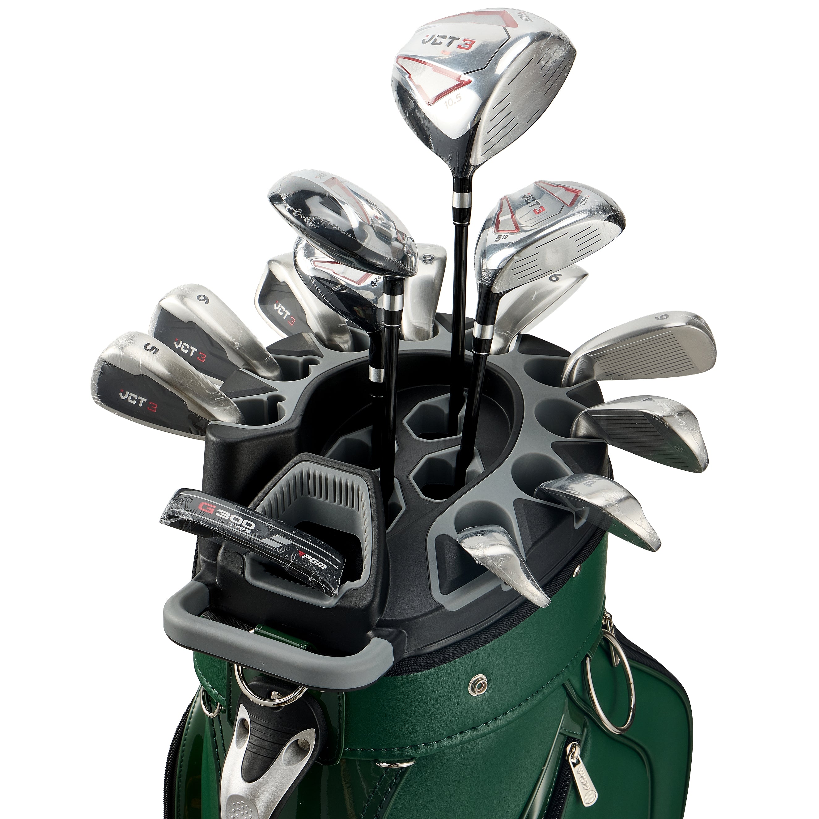 PGM Golf Cart Bag 14 Way Organizer Divider Silent Top Waterproof Bag/Green PU leather