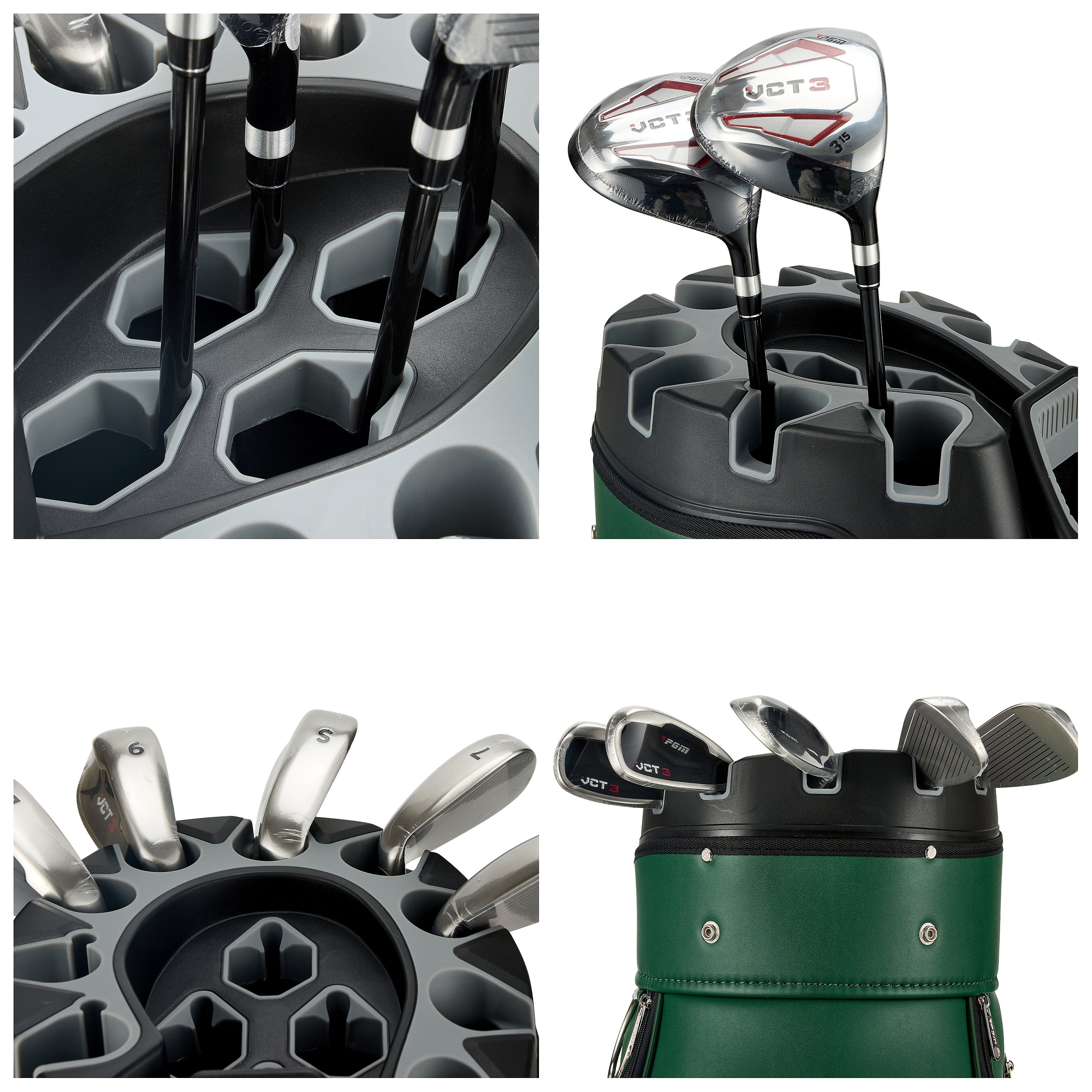PGM Golf Cart Bag 14 Way Organizer Divider Silent Top Waterproof Bag/Green PU leather