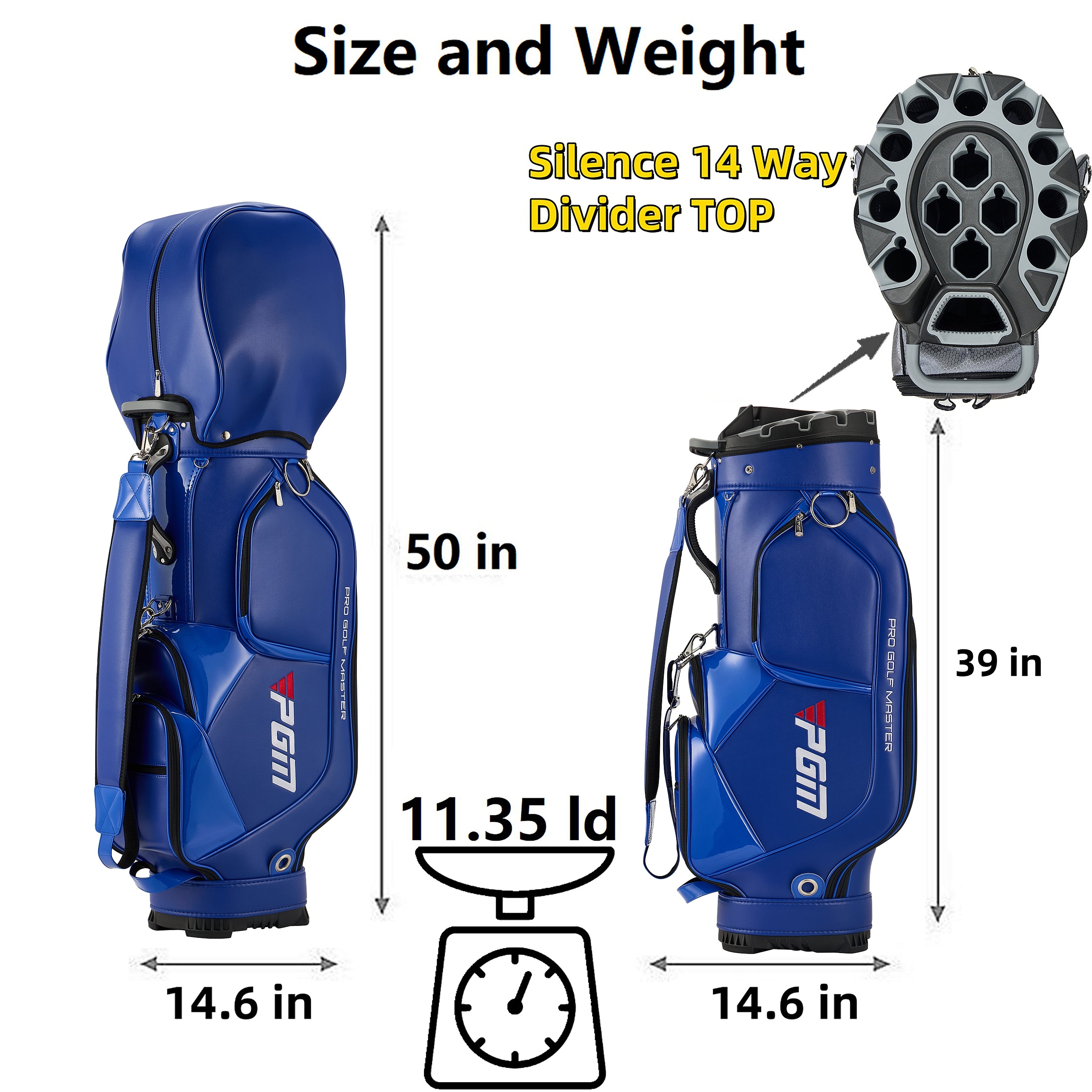 PGM Golf Cart Bag 14 Way Organizer Divider Silent Top Waterproof Bag/Blue PU leather